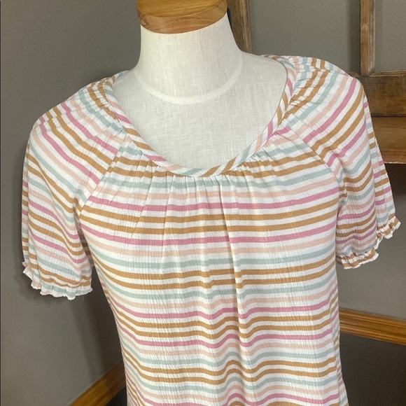 LC Lauren Conrad scoop neck Striped Multicolor short sleeve Top size small - Picture 2 of 6